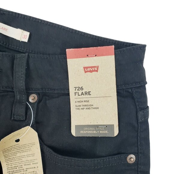 Levi's 726 Flare Jeans Women 10 Med Black Stretch Slim Fit High Rise 30X30 NWT - Picture 2 of 13